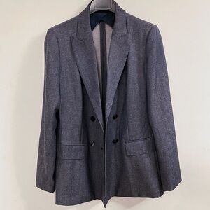 Max Mara Double Breasted Denim Style Classic Virgin Wool Blazer 42 12 M L